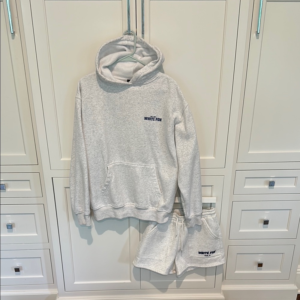 White Fox Gray Hoodie and Shorts Set